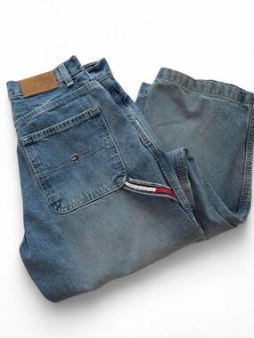 Vintage y2k 2000’s Tommy Hilfiger blue denim cargo carpenter jeans